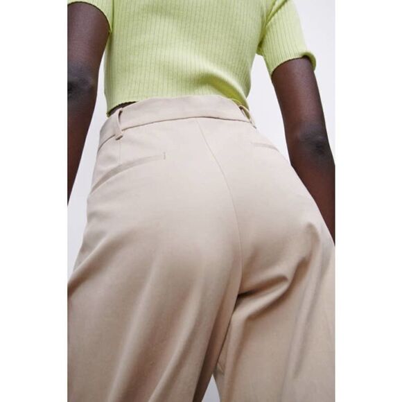 ZARA Beige Wide Leg Pants Pockets - Picture 6 of 7